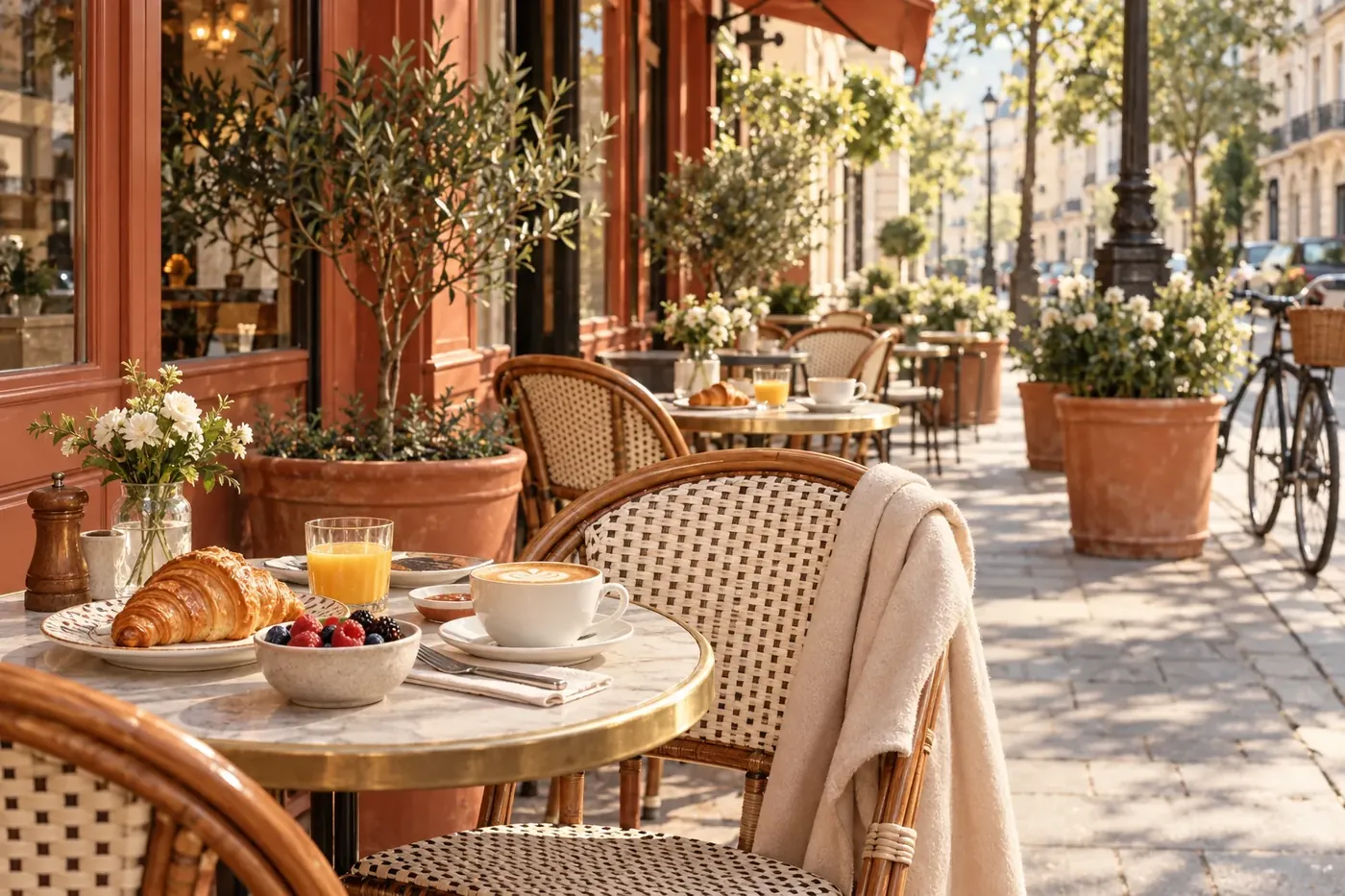 Stylized illustrated city map dotted with small brunch cafe icons